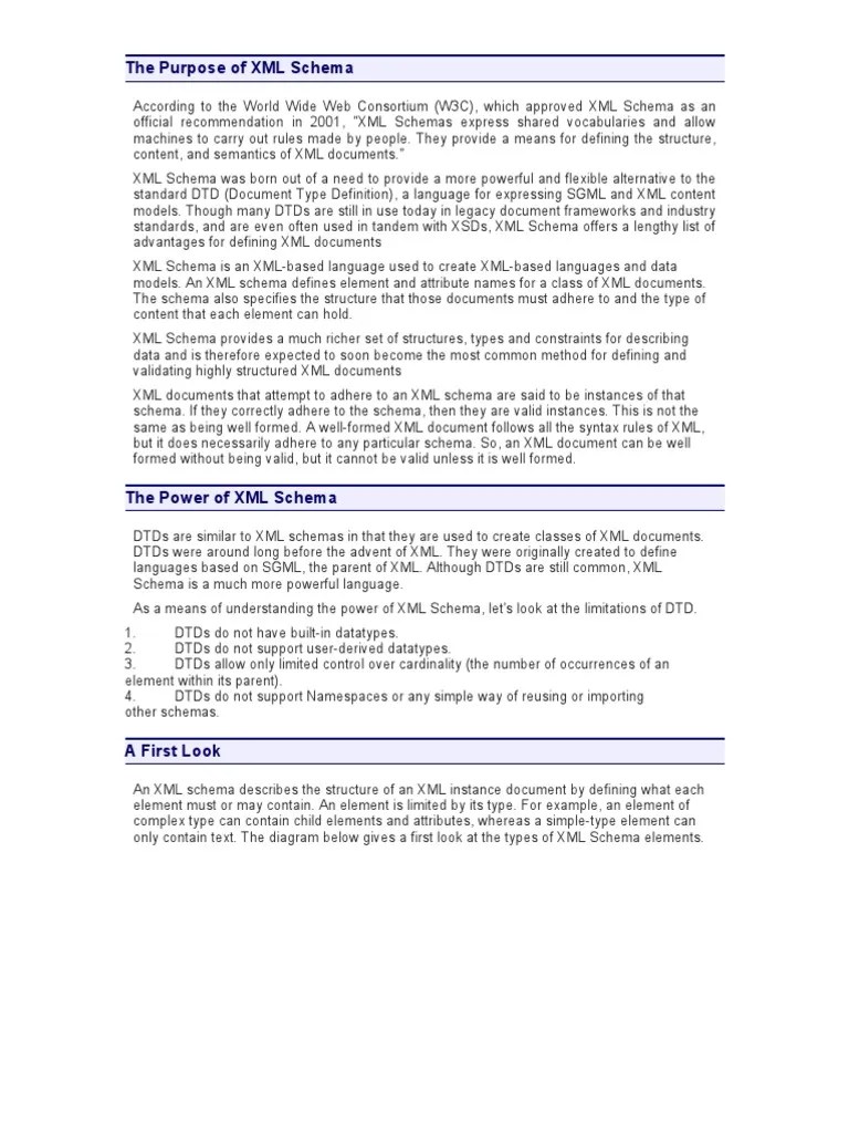 The Purpose Of XML Schema | PDF | Xml Schema | Xml