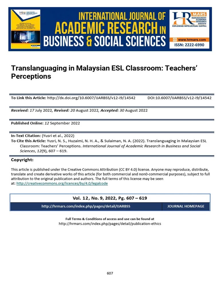Translanguaging In Malaysian ESL Classroom Teacher | PDF | English As A Second Or Foreign ...