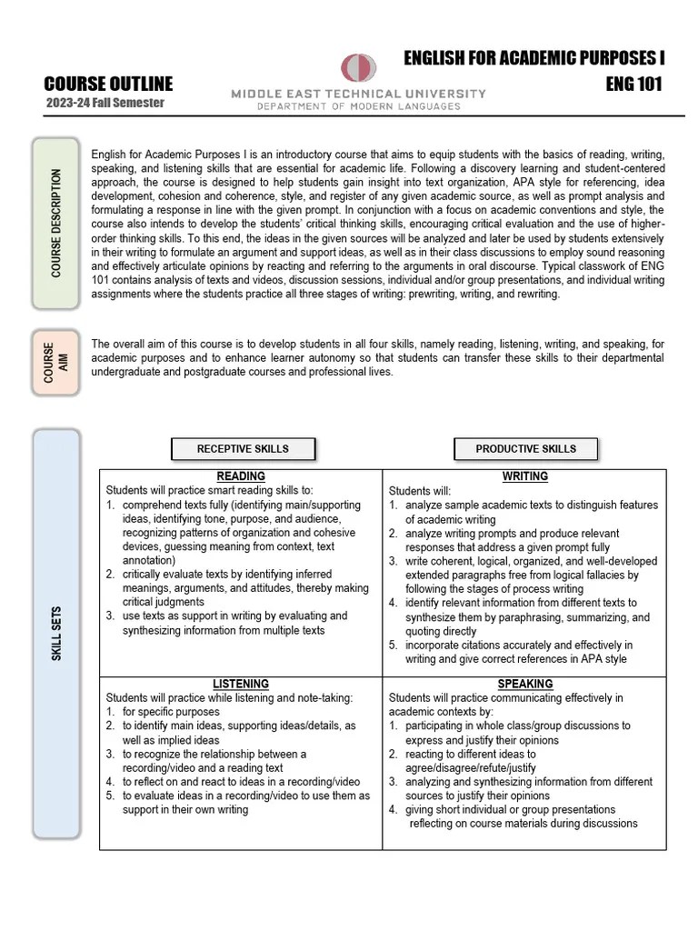 ENG 101 Course Outline | PDF | Turnitin | Cognition