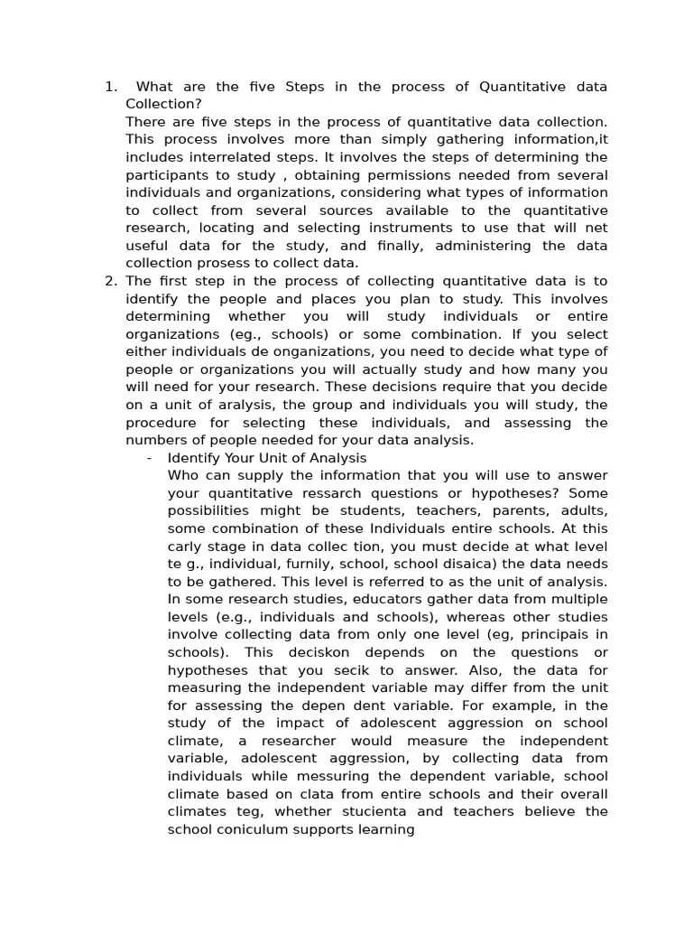 Collecting Quantitative Data Pdf Sampling Statistics Data Analysis