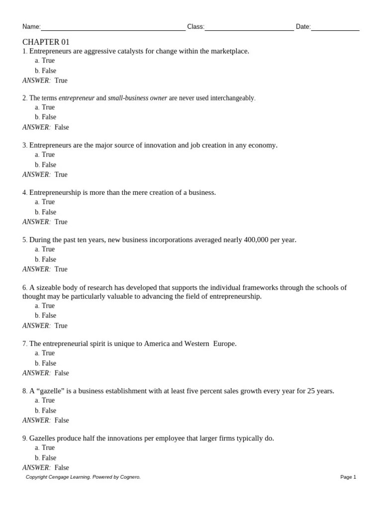 Sample-Test Bank Entrepreneurship; Theory Process Practice 4th 4E 2 ...