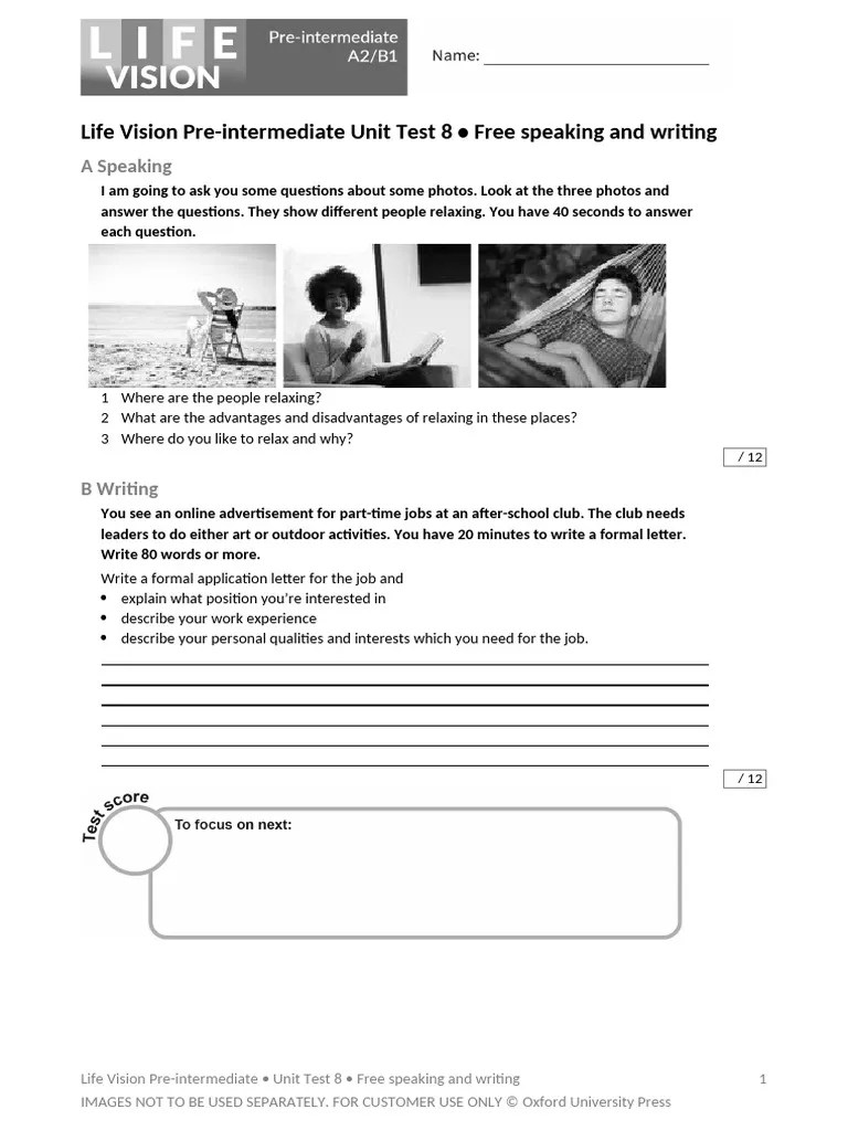 Life Vision Unit 8 Test Speaking Writing Pdf Career Growth