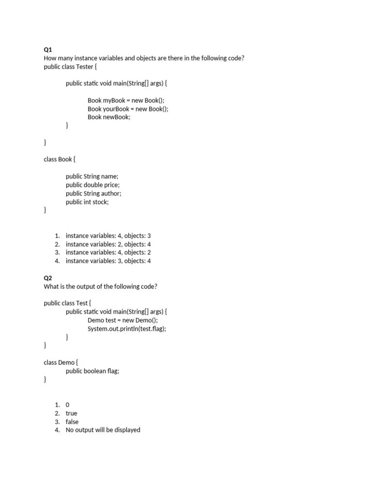 Quiz | PDF | Constructor (Object Oriented Programming) | Programming