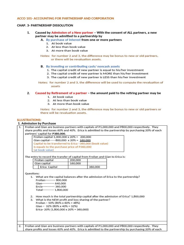 ACCO 101-Partnership Dissolution | PDF | Partnership | Book Value