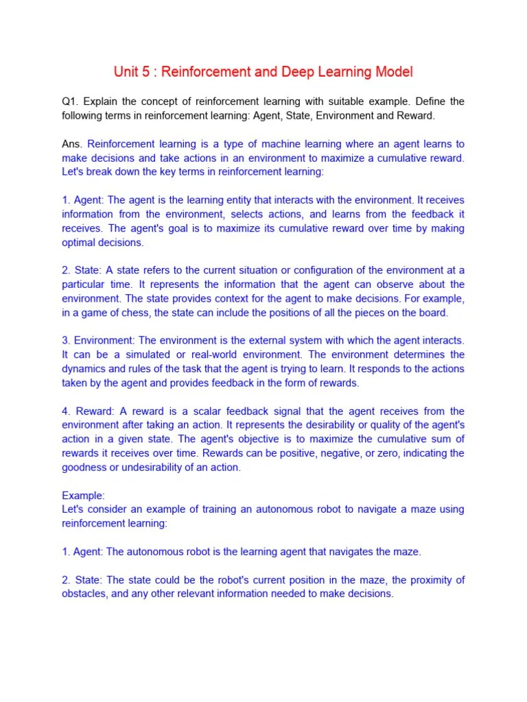 Unit 5 - Reinforcement And Deep Learning Model | PDF | Reinforcement ...