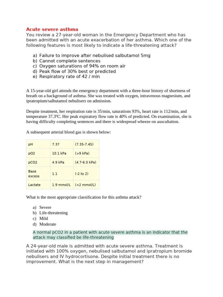 Asthma Question Passmedicine | PDF | Asthma | Medicine