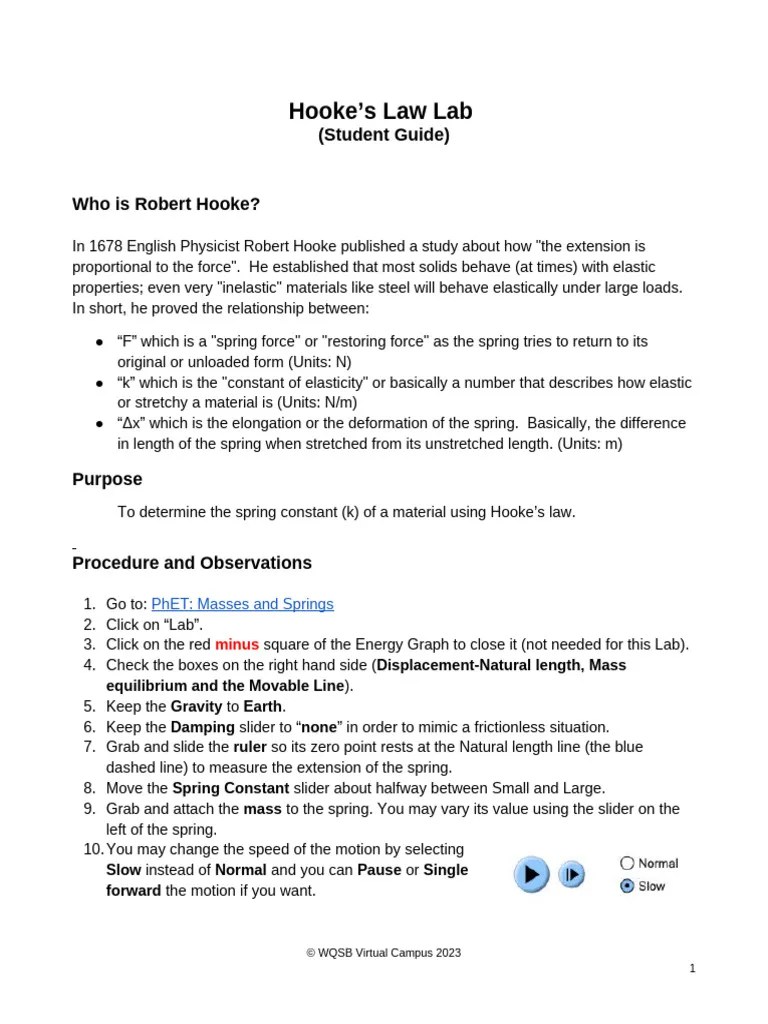 Hookes Law Lab Student Guide | PDF | Elasticity (Physics) | Mechanics