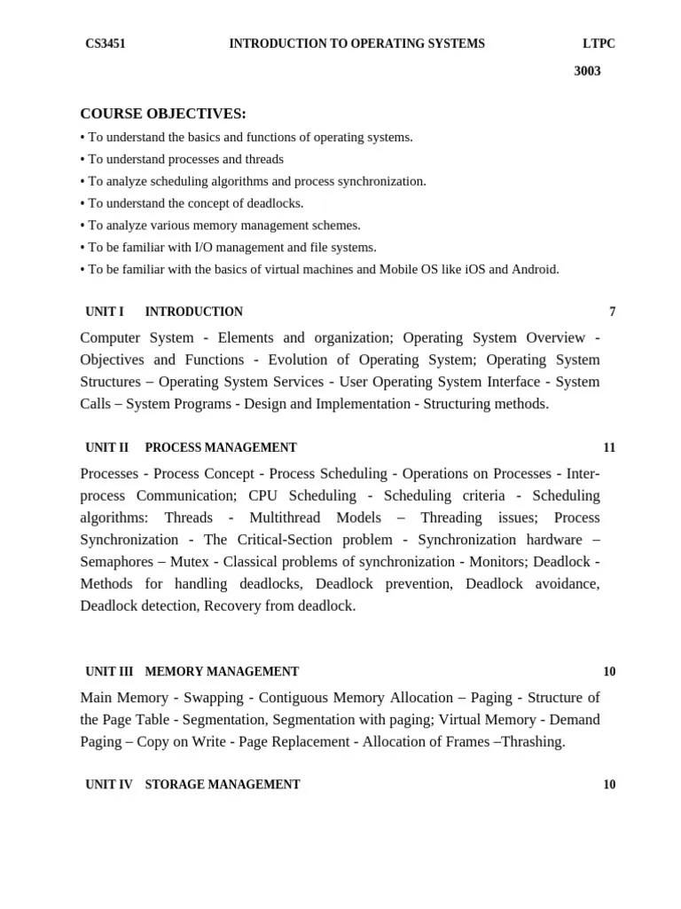 CS3451 OS Syllabus | PDF | Process (Computing) | Operating System