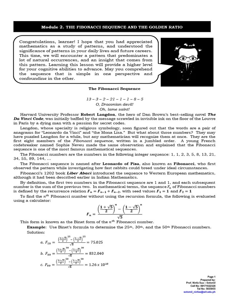Module 2 - The Fibonacci Sequence And The Golden Ratio | PDF ...