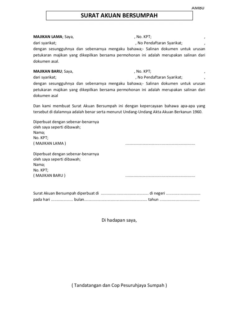 Surat pengesahan jawatan & majikan. Tukar Majikan, Surat Akuan Bersumpah Dan Pelepasan ...