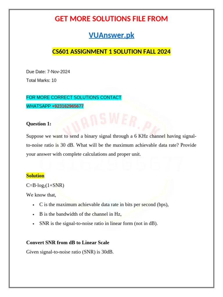 CS601 Assignment 1 Solution Fall 2024 | PDF | Signal To Noise Ratio ...
