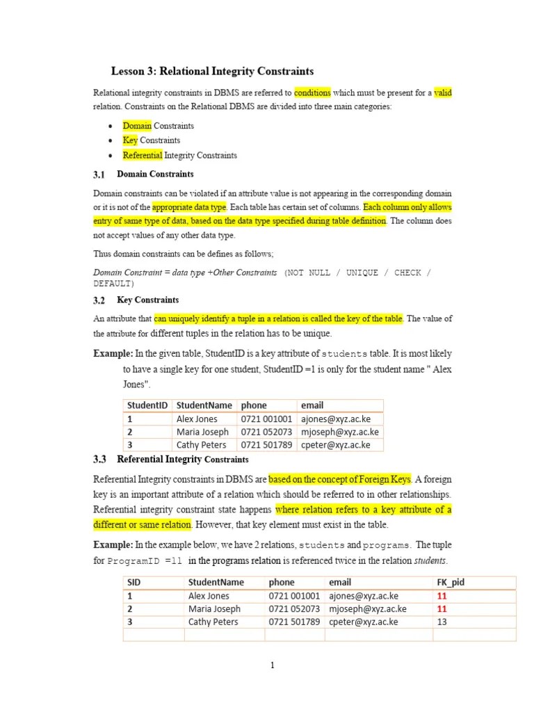 Lesson03-Relational Integrity Constraints | PDF | Relational Database ...