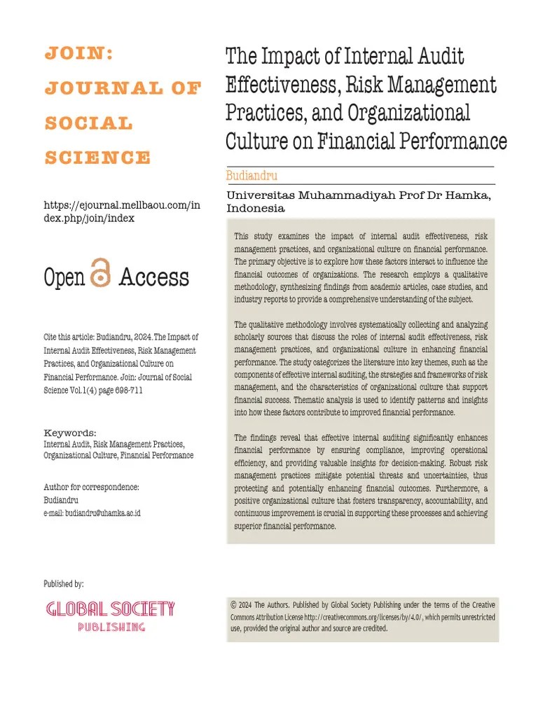 Impact Of Audit And Culture On Finance Pdf Internal Audit Risk