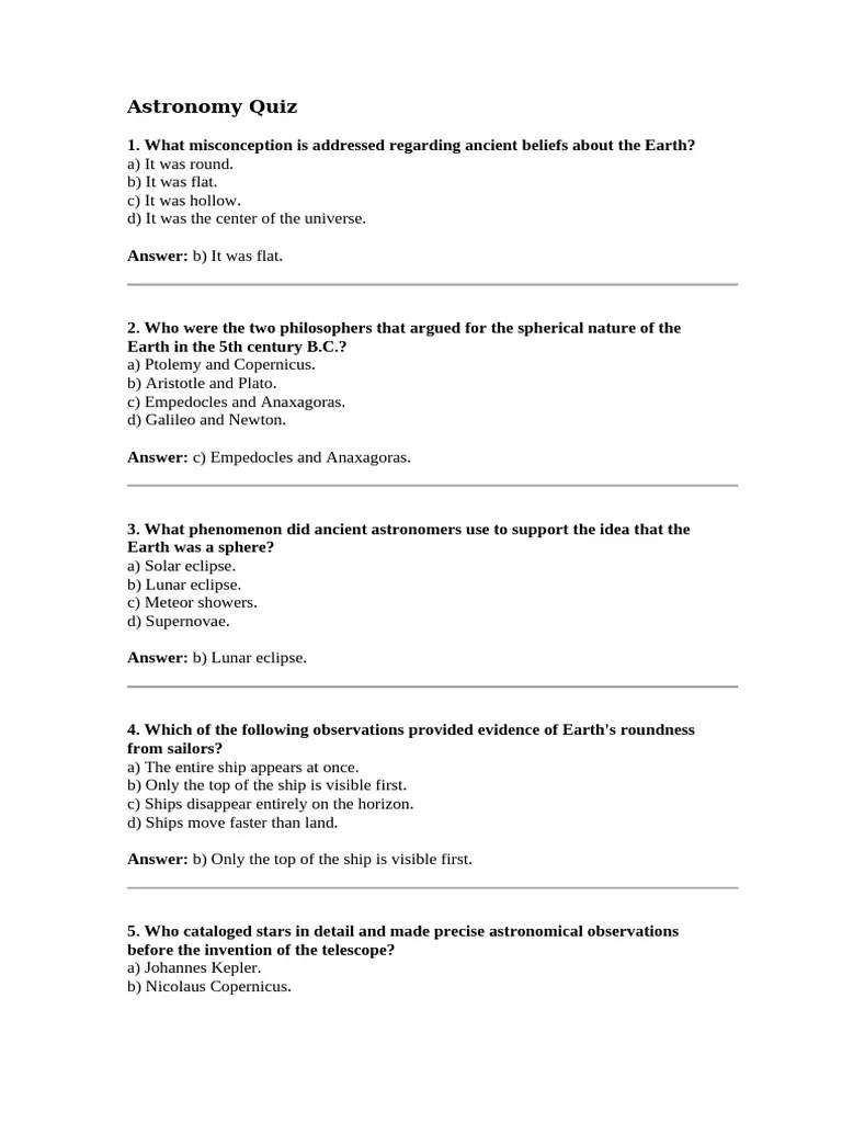 Astronomy Quiz Pdf Johannes Kepler Heliocentrism