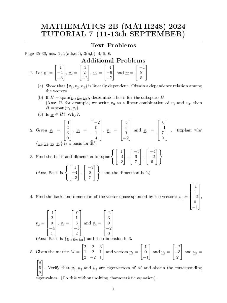 Tutorial 7 | PDF | Eigenvalues And Eigenvectors | Matrix Theory