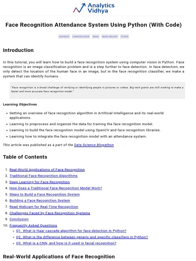 Face Recognition Attendance System Using Python (With Code) (1) | PDF ...
