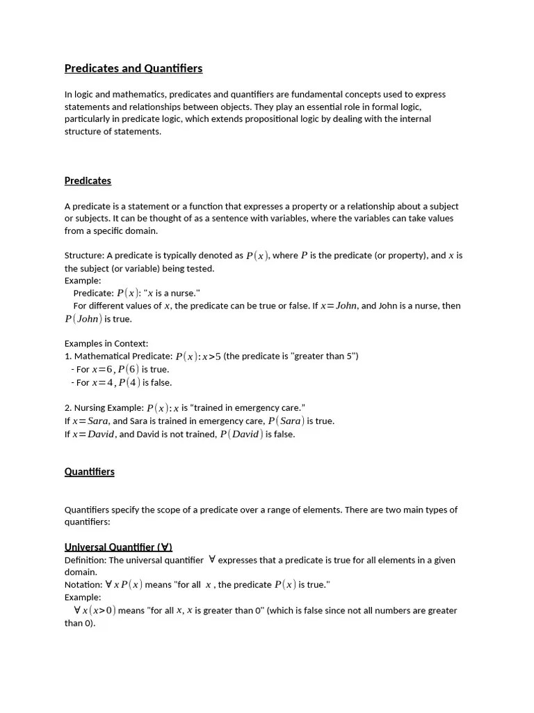 Predicates And Quantifiers | PDF | First Order Logic | Semantics