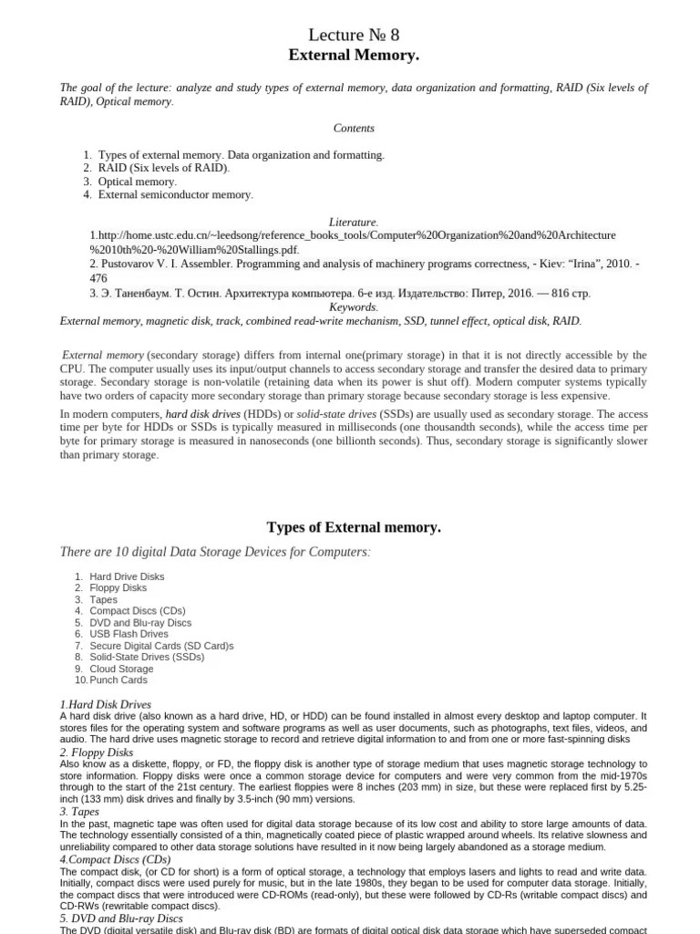 Conspect Of Lecture 8 | PDF | Computer Data Storage | Flash Memory