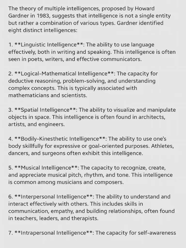Theory Of Multiple Intelligence And Identification | PDF