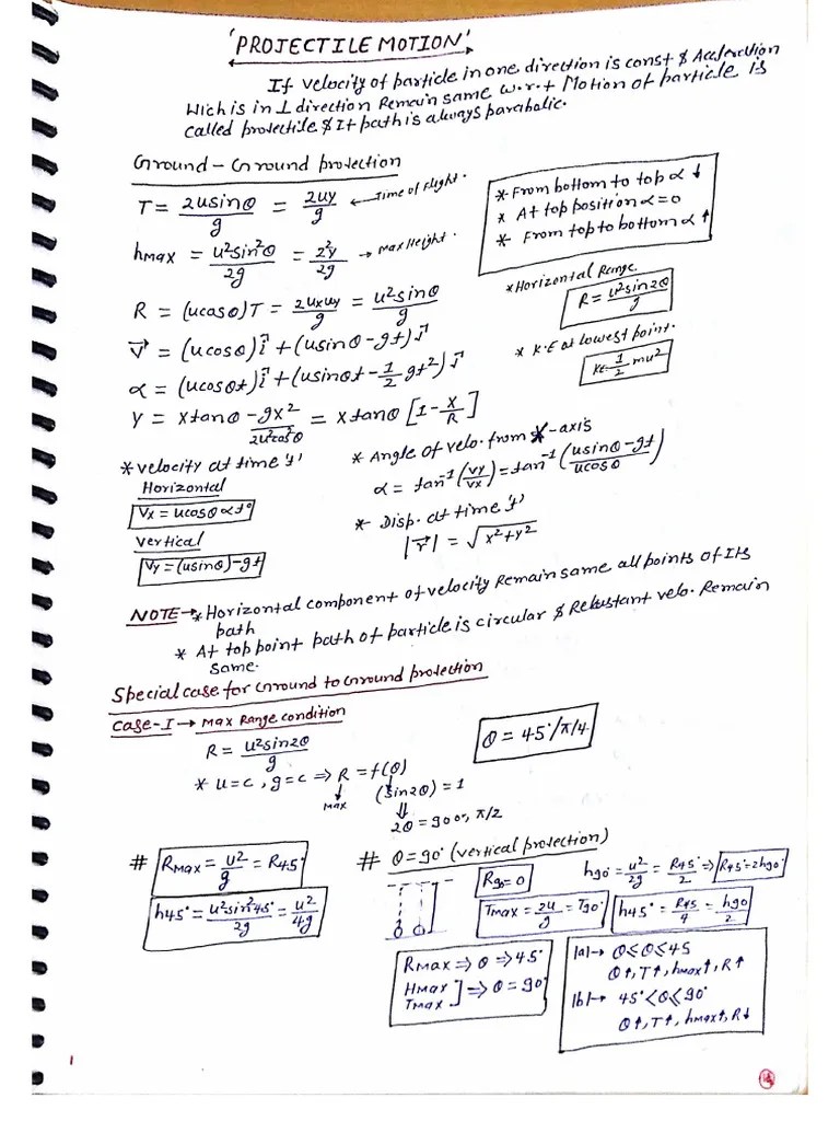 02 Projectile Motion Short Notes | PDF