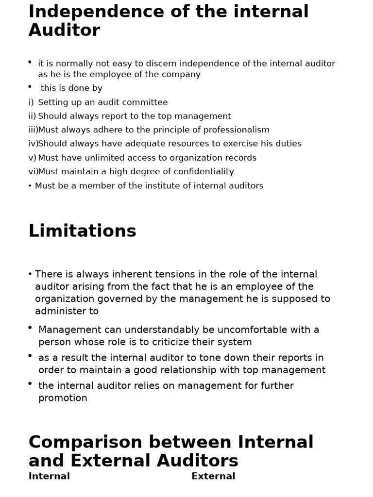 Independence Of The Internal Auditor | PDF | Business