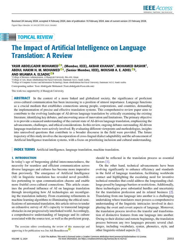 The Impact Of Artificial Intelligence On Language Translation A Review ...