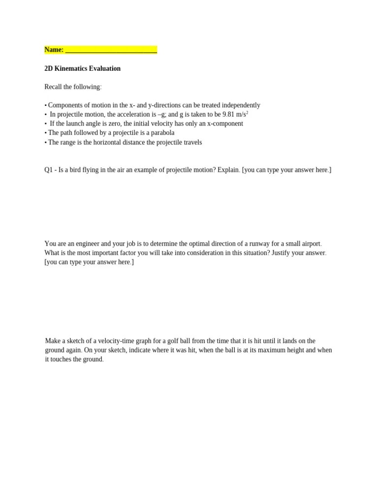 2D Kinematics Evaluation (1) | PDF | Applied And Interdisciplinary Physics | Mechanics