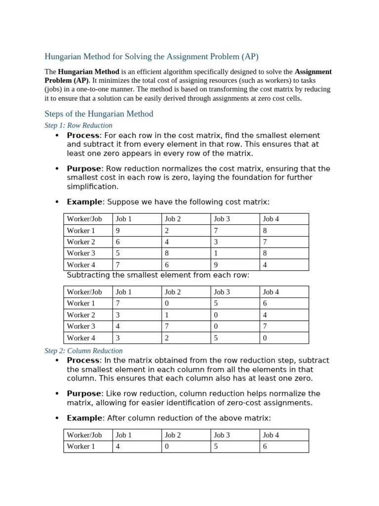 Hungarian_Method | PDF | Matrix (Mathematics) | Numerical Analysis