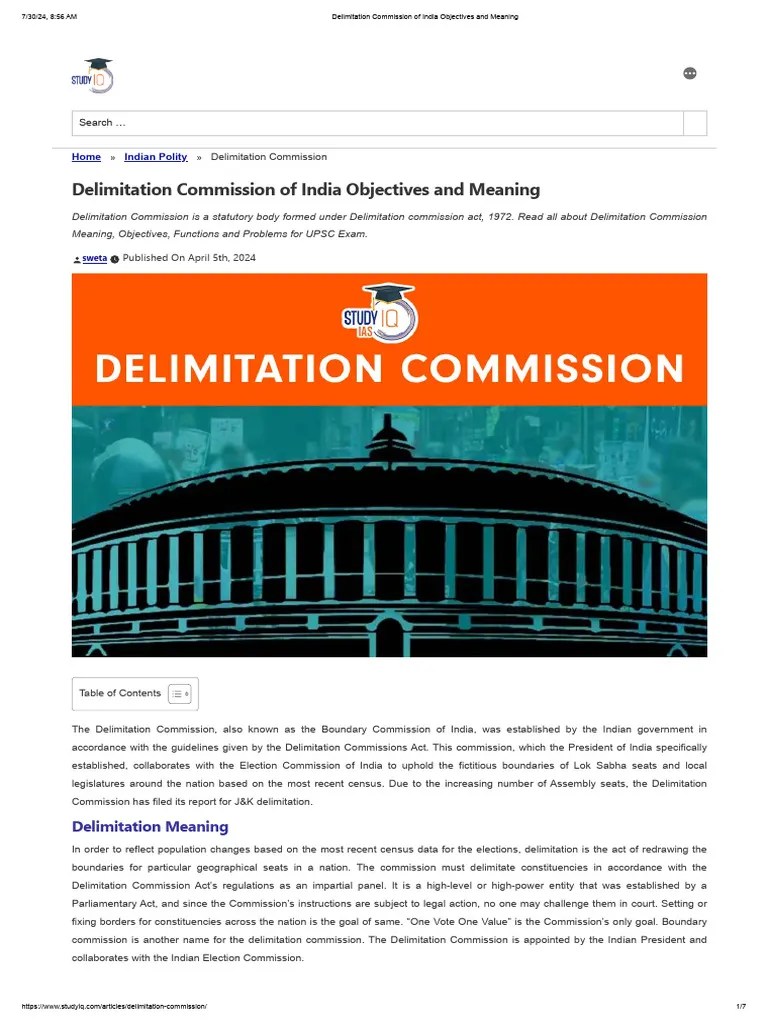 Delimitation Commission Of India Objectives And Meaning | PDF ...