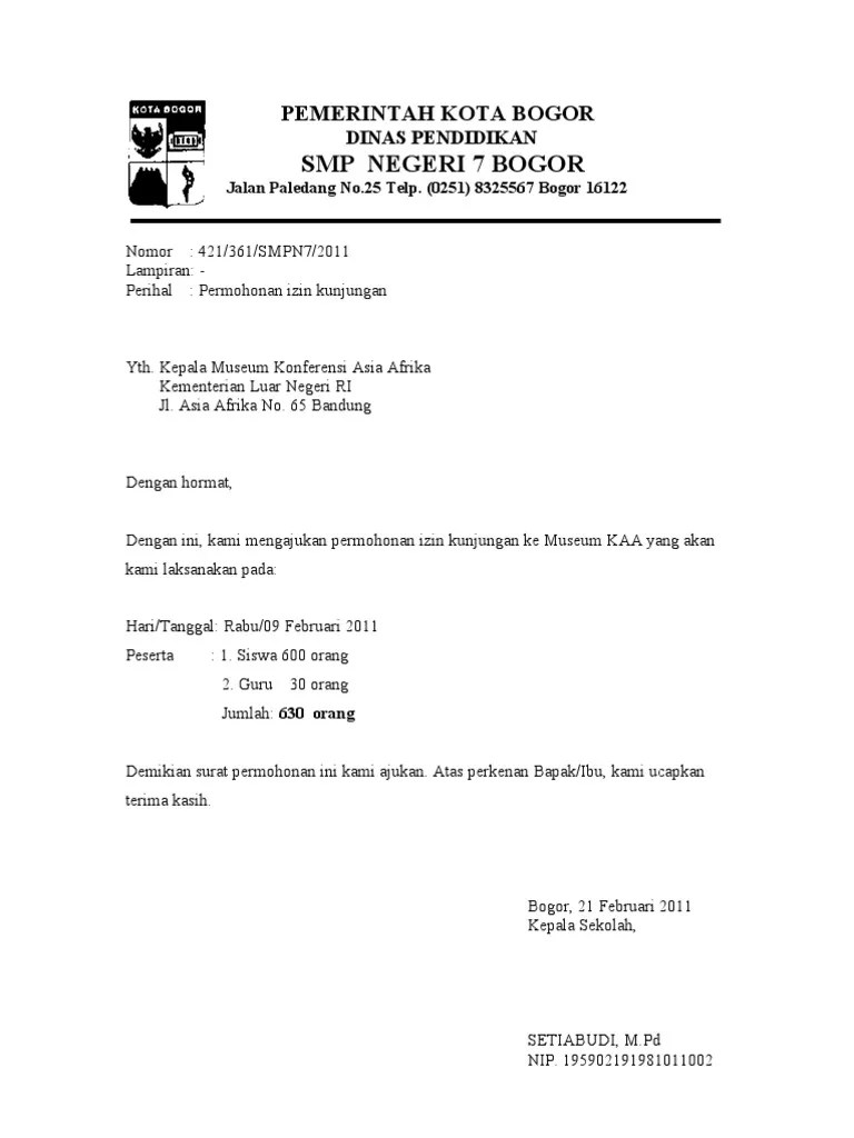 Surat Izin Kunjungan Museum CONTOH SURAT STUDY TOUR.