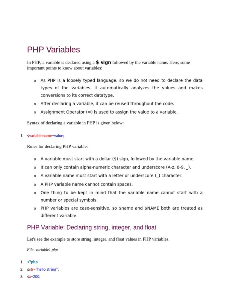 PHP Variables | PDF | Variable (Computer Science) | Php
