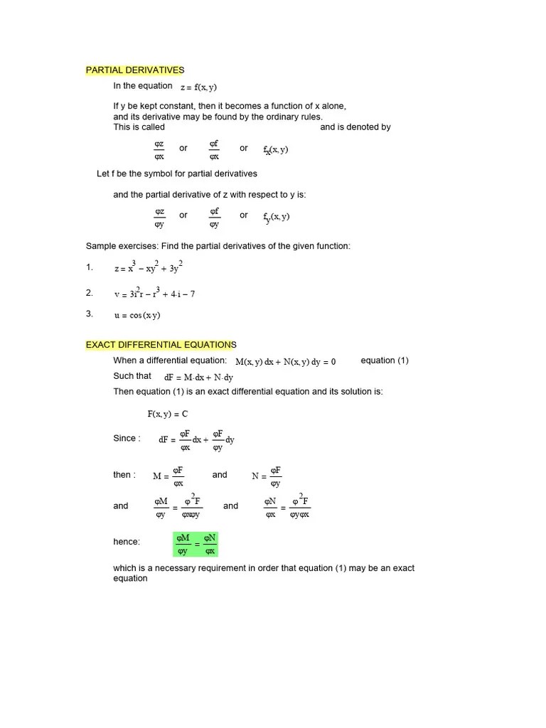 Lecture 4 - Exact DE | PDF | Derivative | Equations