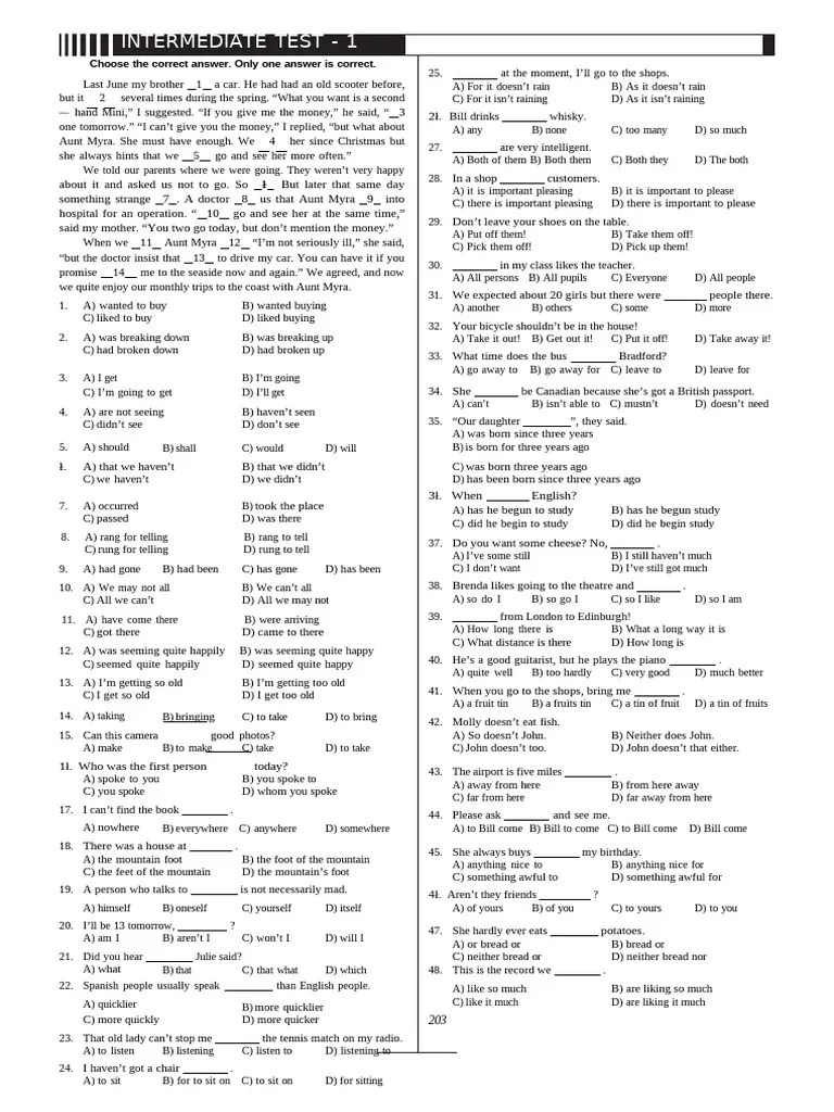 Grammar Intermediate 1 | PDF