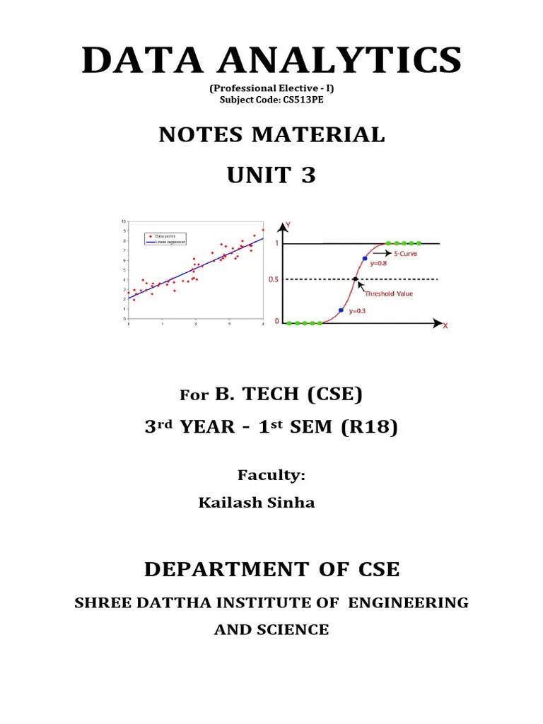 Data Analytics Unit 3 Notes | PDF | Receiver Operating Characteristic | Estimator