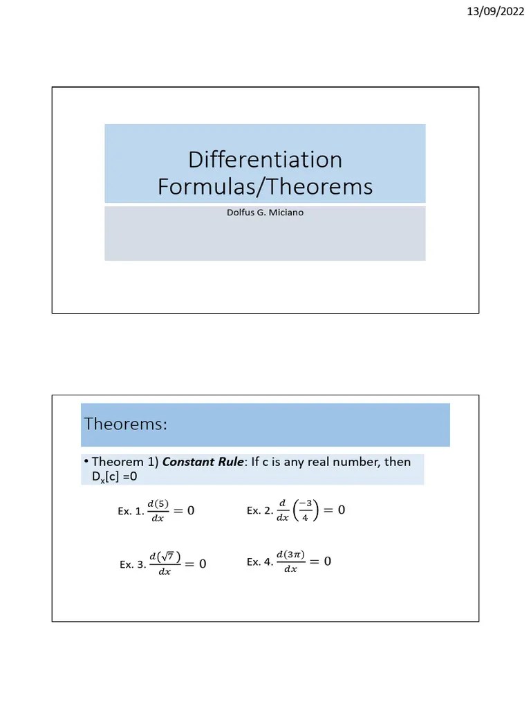 Derivative By Formulas And Theorems | PDF | Real Analysis | Algebra