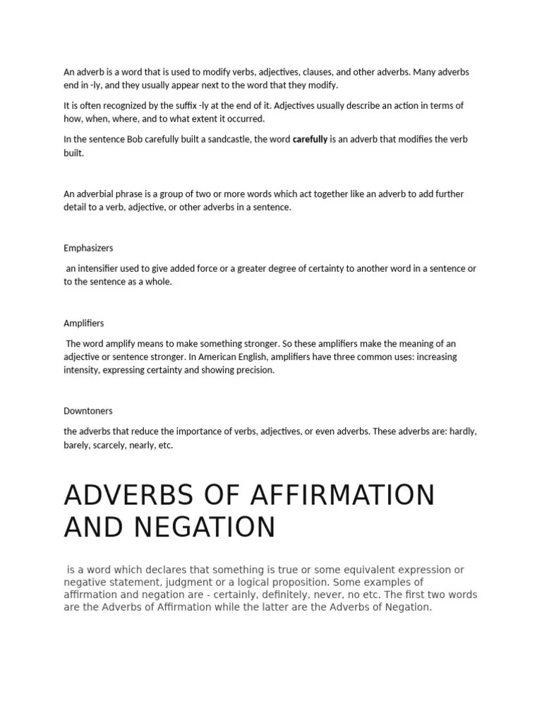 ADVERB NOTES | PDF | Adverb | Subject (Grammar)