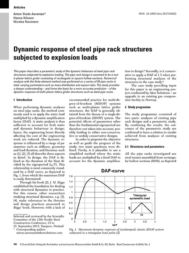 Dynamic Response Of Steel Pipe Rack Structures Subjected To Explosion ...