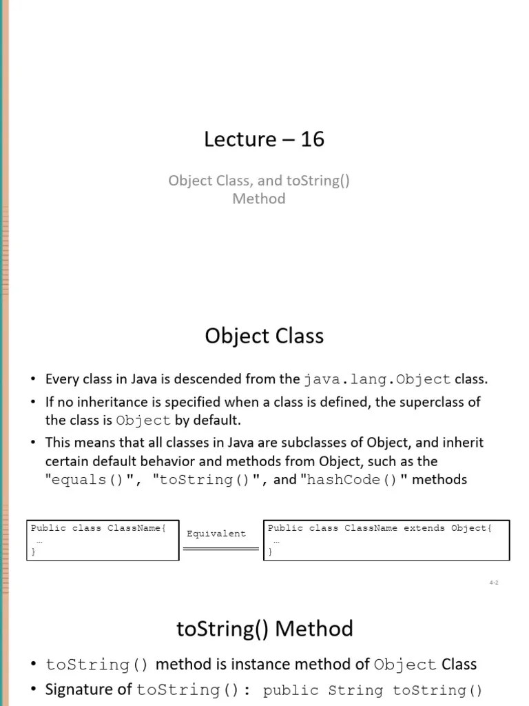 Lecture-16 Object Class And ToString() Method | PDF | Method (Computer ...