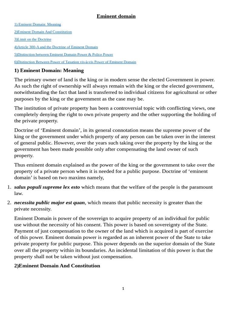 Eminent Domain | PDF | Eminent Domain | Police Power (United States ...