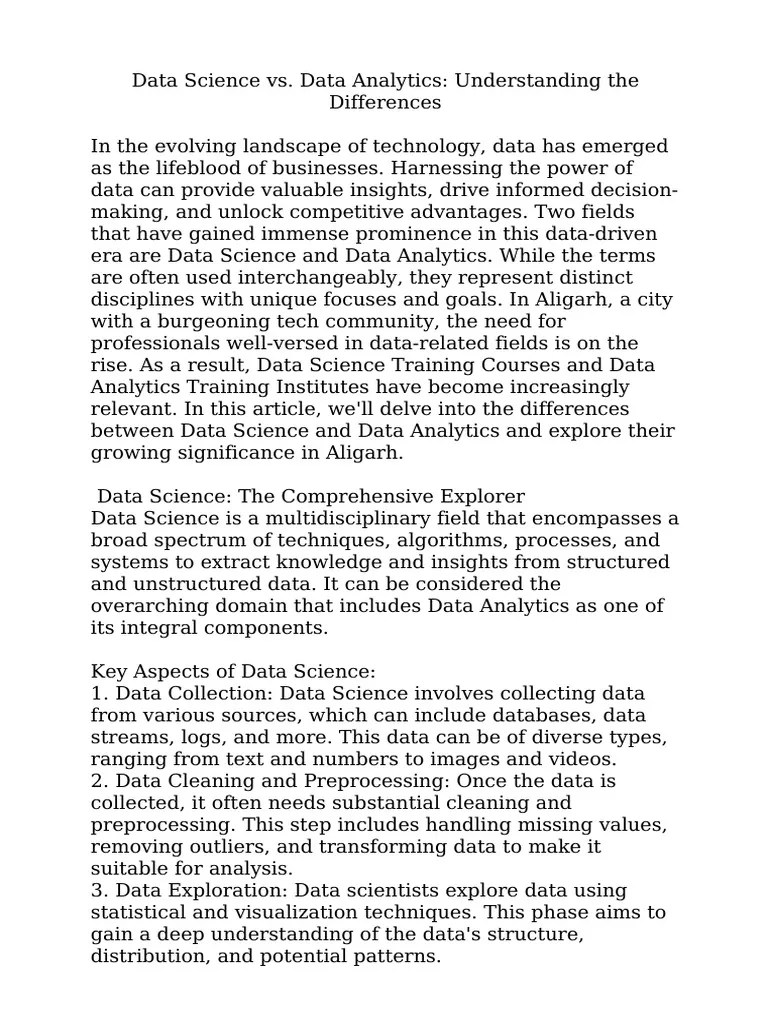 Data Science Vs. Data Analytics Understanding The Differences | PDF ...