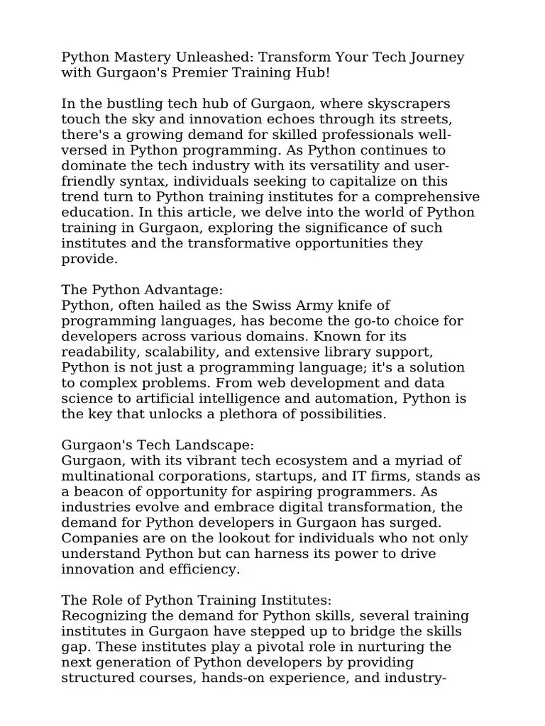 Python Mastery Unleashed Transform Your Tech Journey With Gurgaon's ...