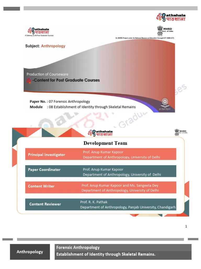 Establishment Of Identity Through Skeletal Remains | PDF | Pelvis | Skull
