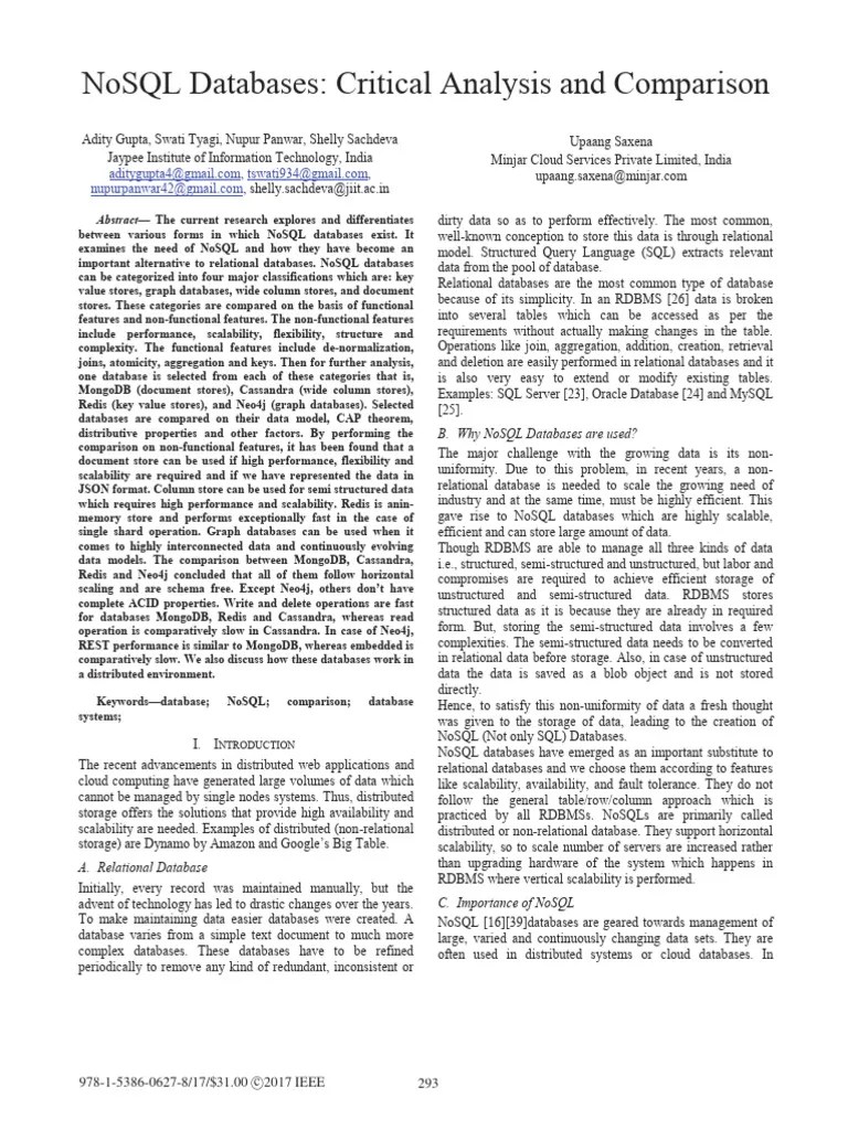 NoSQL Databases Critical Analysis And Comparison | PDF | No Sql | Databases