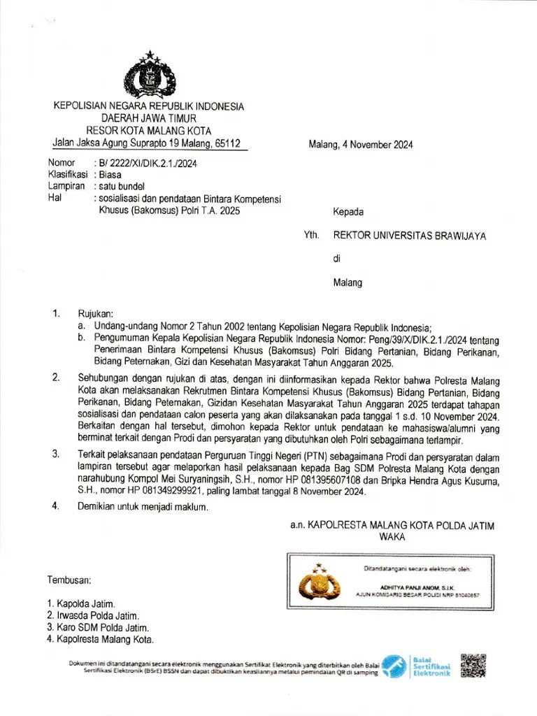 Sosialisasi Dan Pendataan Bintara Kompetensi Khusus (Bakomsus) Polri T.A. 2025 | PDF