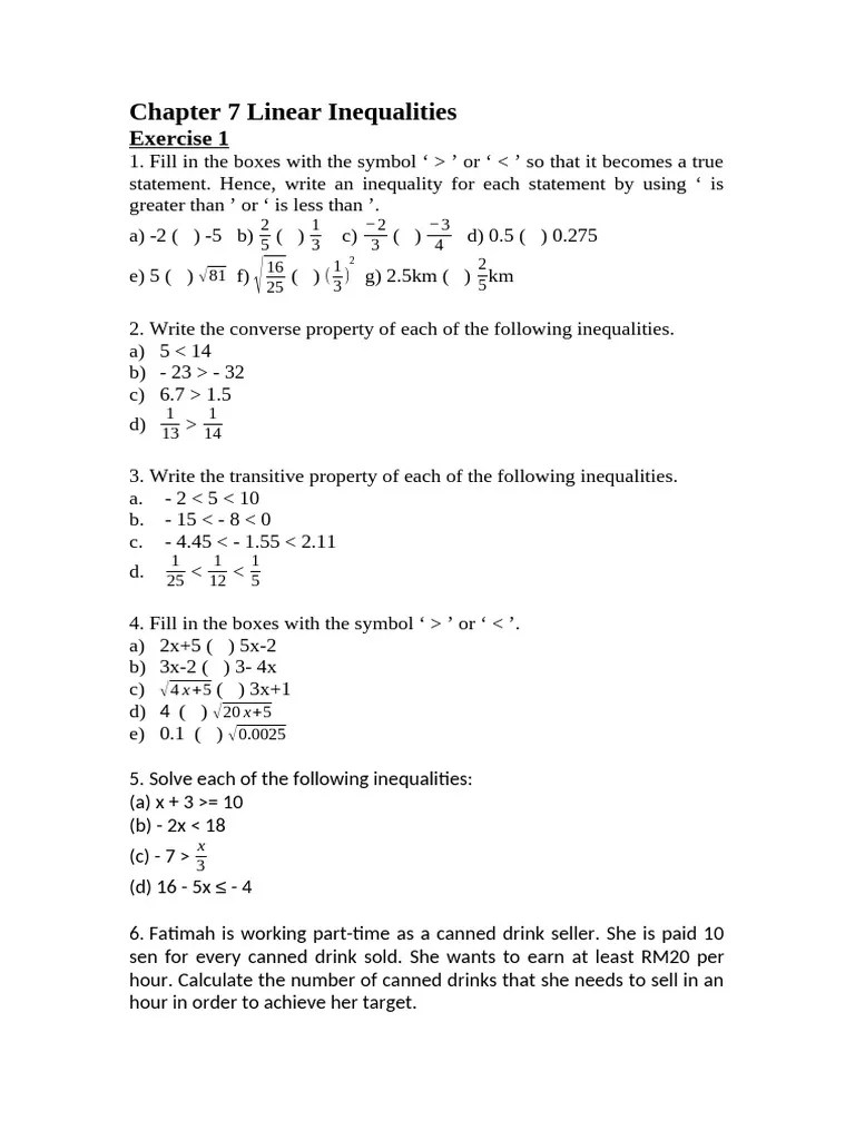 Chapter 7 Linear Inequalities | PDF | Teaching Methods & Materials