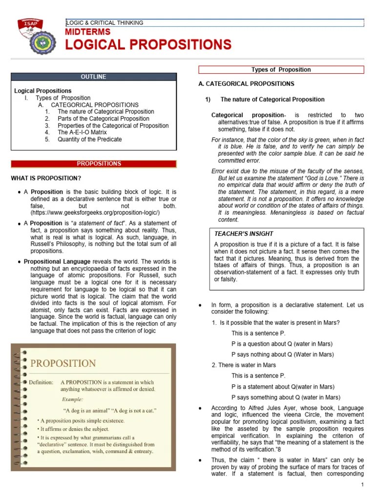 Logic Midterms | PDF | Proposition | Logic