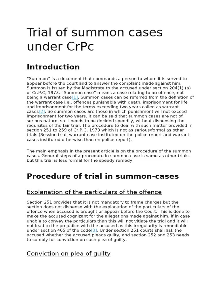 Trial Of Summon Cases Under CrPc | PDF | Plea | Acquittal