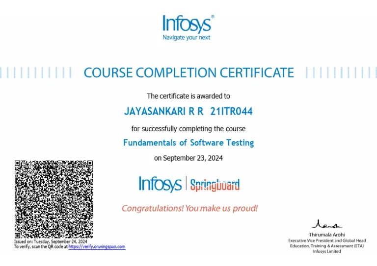 Certificate INFOSYS | PDF