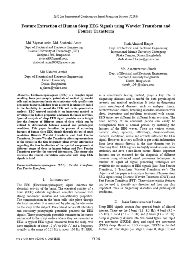 Feature Extraction Of Human Sleep EEG Signals Using Wavelet Transform And Fourier Transform ...