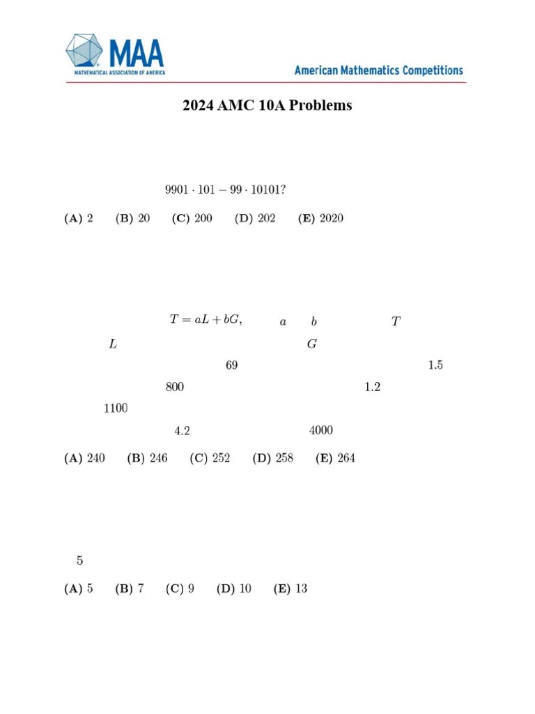 2024 Amc 10a Problems And Answers | PDF | Area | Triangle